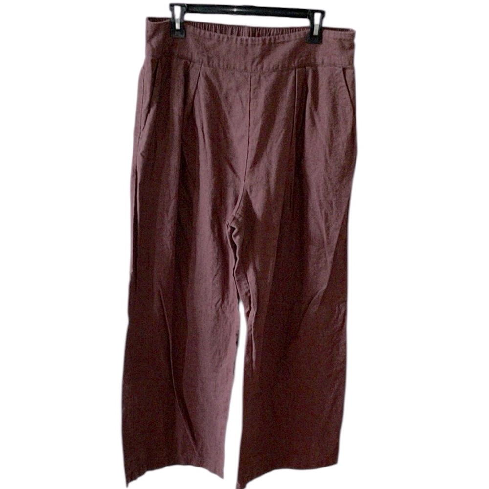 Abercrombie & Fitch Linen Blend Ultra Wide Leg Pants Dark Brown, Large Regular